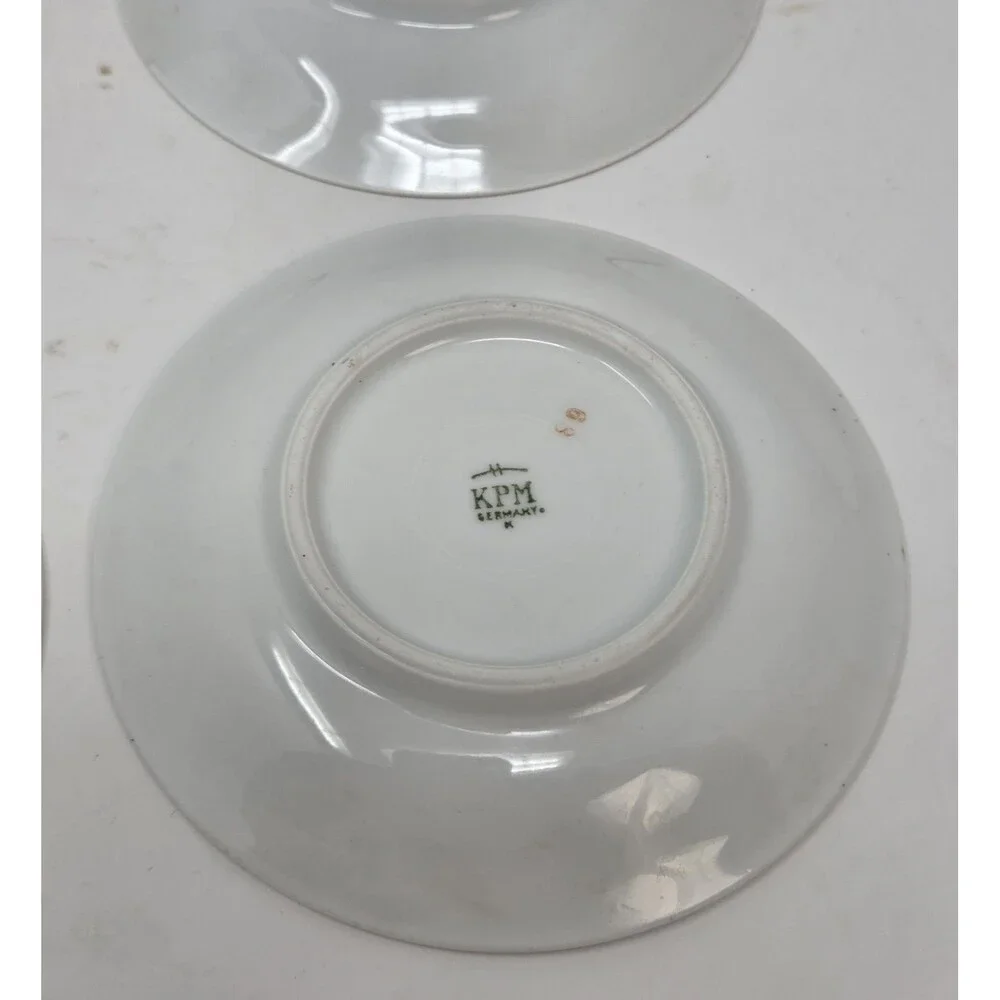 KPM Krister Germany Porcelain Saucer Set 5 Pink Rose Garland Gold Trim Antique